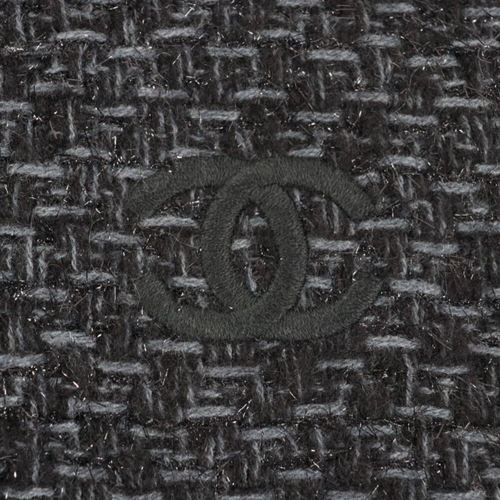 Chanel Cashmere Blend Coco Mark Embroidered Lame With Fringe Large Shawl Black - Picture 9 of 13